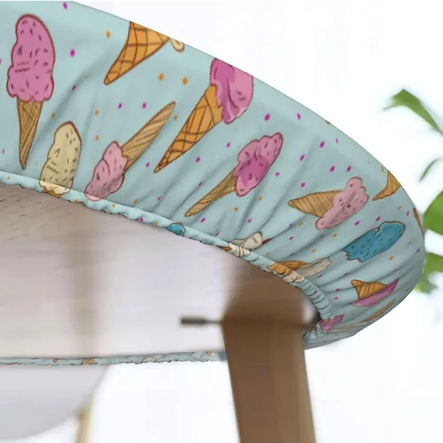 Miniatura 7 de Delerain Mantel redondo ajustable de helado, mantel redondo impermeable con borde elástico, lavable, para interiores y exteriores, se adapta a mesas