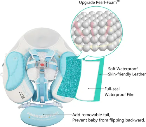 Miniatura 2 de Mambobaby Flotador con Cola para Bebé con Toldo, Flotador de Piscina Infantil, Entrenador de Natación para Bebés, Flotador de Agua sin Aire, Ángel