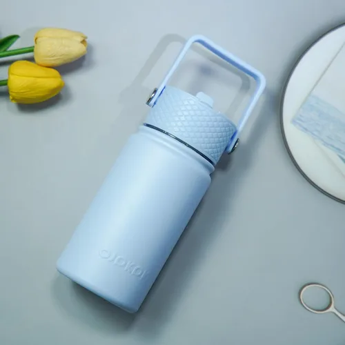 Miniatura 6 de BJPKPK Botella de agua aislada con tapa con pajilla, bonitas botellas de agua de 15 onzas, termo de metal de acero inoxidable, vasos reutilizables