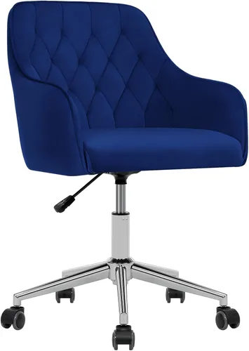 Miniatura 13 de VANSPACE Silla de escritorio de terciopelo para maquillaje con ruedas y respaldo, silla de oficina en casa, silla giratoria ajustable para Rosa