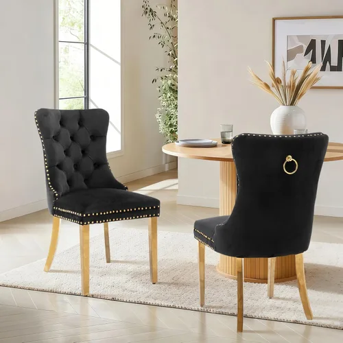 Miniatura 38 de Juego de 4 sillas de comedor de terciopelo, sillas de comedor tapizadas con ribete de cabeza de clavo y patas de madera maciza para cocina