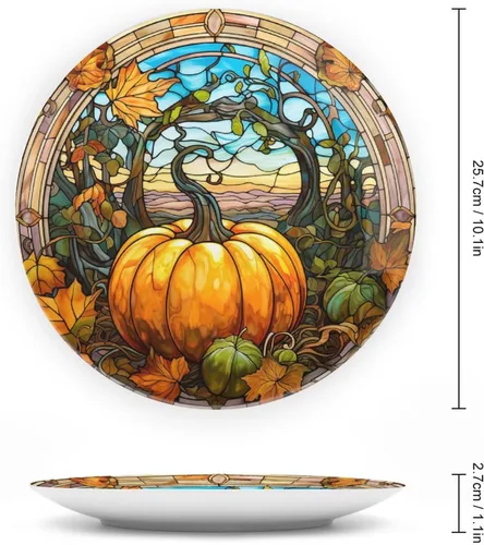 Miniatura 2 de Platos decorativos, diseño de cristal de arce y calabaza, plato de cerámica para el hogar con soporte de exhibición, decoración para colgar