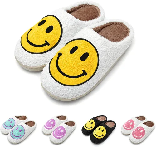 WELLNESSICA 'Smiley Originals' - Smiley Face Slippers for Women, Men & Kids - Ultra Comfy & Warm Faux Fur with Memory Foam, Non-Slip Preppy Slippers