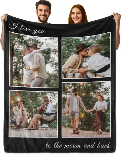 Miniatura 10 de PUREFLY Manta personalizada con fotos de texto, mantas personalizadas regalos para esposa, novia, cumpleaños, aniversario, boda, San Valentín, Foto