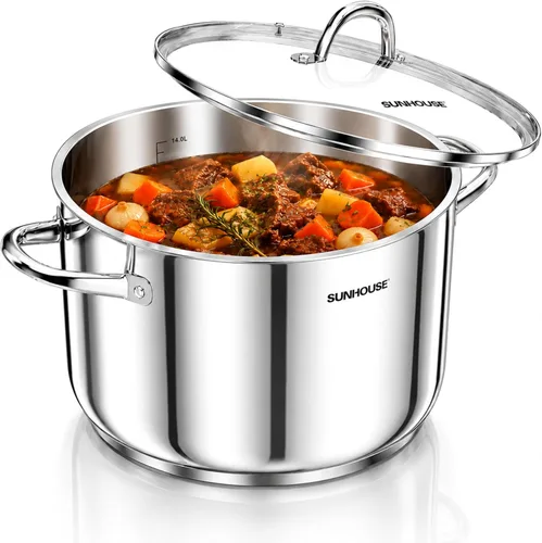Miniatura 15 de SUNHOUSE Olla de horno holandés de hierro fundido esmaltado, horno holandés de 3 cuartos de galón con tapa para hornear pan, estofado, guisos, olla