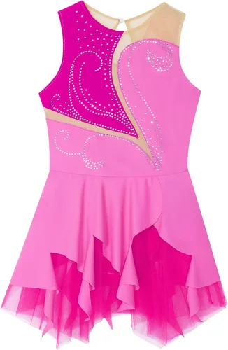 Miniatura 5 de YiZYiF Vestido de patinaje sobre hielo sin mangas con diamantes de imitación para niñas y niñas, vestido de baile de patinaje sobre ruedas, disfraz