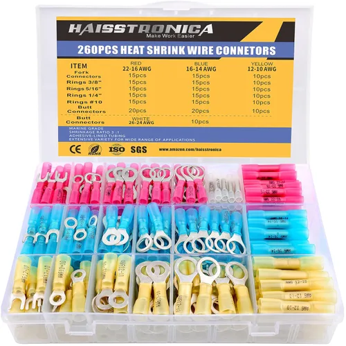 Miniatura 11 de Haisstronica - Juego de 280 conectores de cable termoencogible grado marino, kit de conectores eléctricos de cobre rojo estañado, horquilla, pala