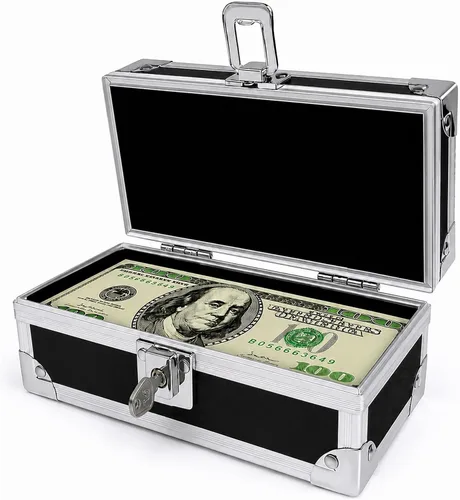 Caja de efectivo con cerradura, caja de dinero de aluminio, almacenamiento de efectivo bloqueable con bandeja