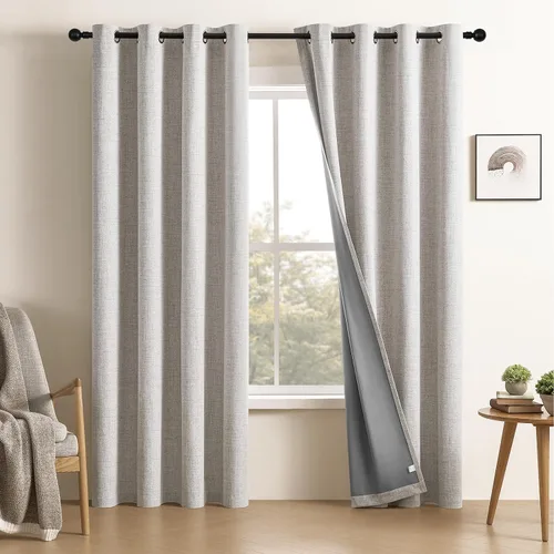 Miniatura 28 de CUCRAF Juego de 2 paneles de cortinas 100% opacas de lino de 84 pulgadas de largo, con pestaña trasera y bolsillo para barra para sala de estar