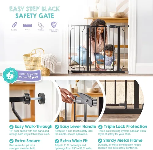 Miniatura 4 de Regalo Safety - Puerta para bebés de 29 a 38.5 pulgadas para puertas y parte inferior de escaleras, puerta de bebé montada a presión con puerta
