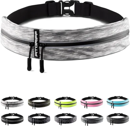 Cinturón de correr Fitgriff® para hombres y mujeres - Bolso de jogging seguro para teléfono, llaves y elementos esenciales - Para todos los Blanco