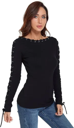 Miniatura 4 de AmélieBoutik Blusa de manga larga con ribete de encaje para mujer