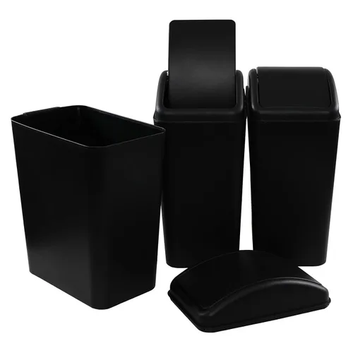 Miniatura 7 de Paquete de 3 botes de basura de 4.5 galones con tapa abatible, color negro Plastic Swing Lid Trash Can, Slim Narrow Body, Perfect For Bathroom