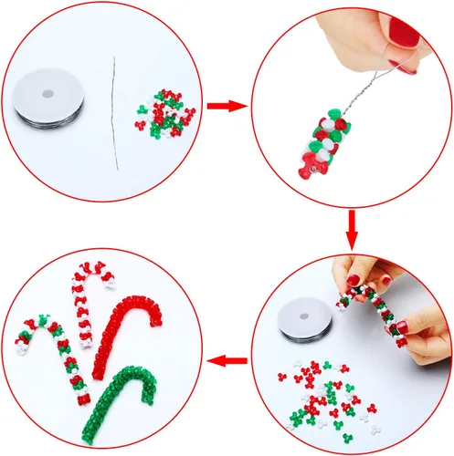 Miniatura 4 de Tres cuentas de Navidad, adornos de cuentas navideñas, kit de adornos de bastón de caramelo, incluye tres cuentas de plástico de 0.38 pulgadas