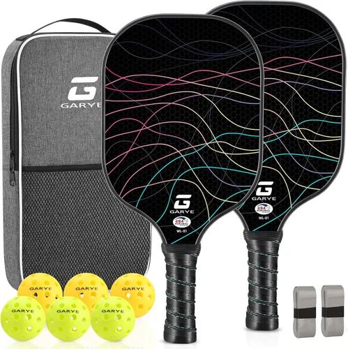 GARYE Juego de 2 palas de pickleball aprobadas por USAPA, juego de pickleball de fibra de carbono, raquetas ligeras de pickleball, paquete de 2 con