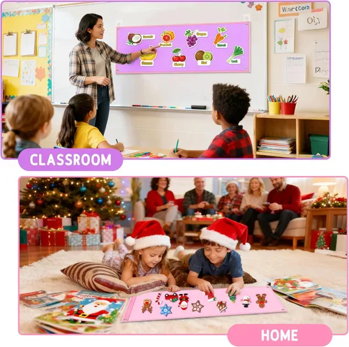 Miniatura 4 de AKAYOK Tablero de fieltro plegable – Tablero de historia de franela de doble cara para aprendizaje preescolar, narración interactiva y juego Rosa