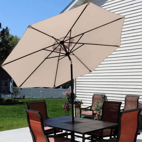 Miniatura 8 de Sunnydaze 9 pies Parasol de Patio de aluminio con inclinación y manivela, Contemporáneo, Beige