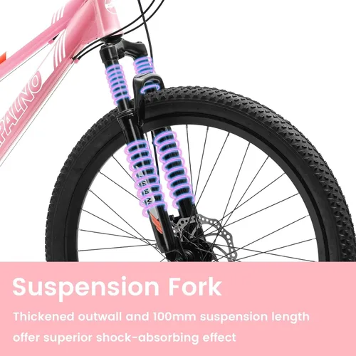 Miniatura 4 de Ecarpat 24/26 Inch Mountain Bike for Women Girls, 21-Speed Mountain Bicycle with Disc/V-Brakes and Front Fork Suspension, Carbon Steel Frame MTB Bike