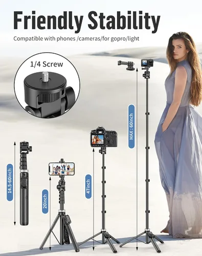 Miniatura 2 de Trípode para selfie para teléfono: soporte para teléfono para grabación, Bluetooth Selfie Stick para iPhone compatible con Android