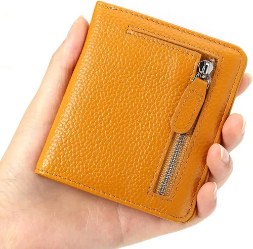 Miniatura 4 de Funtor Cartera de cuero para mujer, pequeña y compacta, con bolsillo doble, bloqueo RFID, para mujer