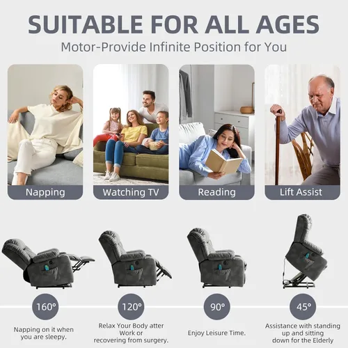 Miniatura 3 de Silla reclinable eléctrica para personas mayores, sillas reclinables eléctricas para adultos con masaje y calor, portavasos, control remoto, puertos