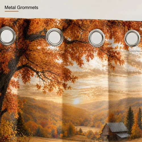 Miniatura 7 de Autumn Pumpkin Shower Curtain, Fall Farmhouse Bathroom Curtain, Thanksgiving Harvest Sunflower Maple Leaves Country Road Waterproof Polyester Fabric
