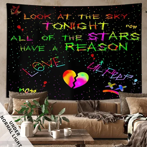 Miniatura 4 de PSYHILAR Blacklight Lil Peep Tapestry, Pósteres de Luz Negra para Dormitorio, Bandera UV Star Shopping Rapper (40 x 30 Pulgadas)
