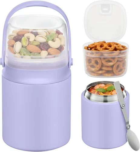 Miniatura 13 de Termo de sopa 2 en 1 para comida caliente, 14 onzas con caja de aperitivos, contenedor aislado a prueba de fugas, recipiente de almuerzo aislado