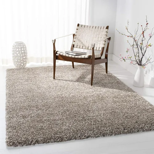 SAFAVIEH Royal Shag Collection - Alfombra decorativa de 4 x 6 pies, color beige, 2 pulgadas de grosor, ideal para zonas de alto tráfico en entrada,