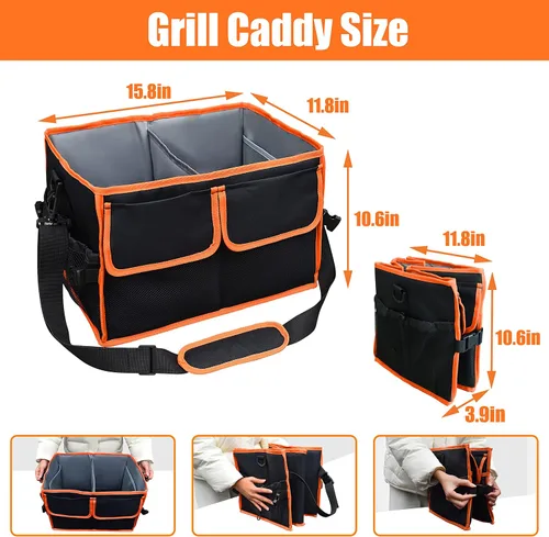 Miniatura 3 de Organizador grande para parrilla con soporte para toallas de papel, organizador de barbacoa para utensilios, condimentos, organizador de picnic
