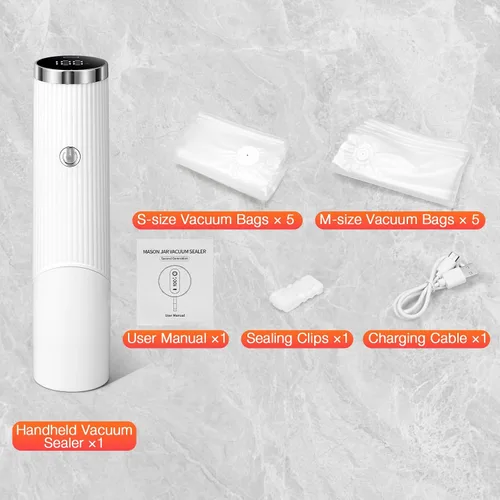 Miniatura 7 de Sellador al vacío compacto para alimentos, máquina selladora al vacío de mano con 10 bolsas reutilizables, sellador automático portátil de alimentos