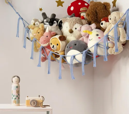 Miniatura 2 de mirolam Hamaca de Almacenamiento para Animales de Peluche Red de Hamaca Grande para Juguetes de Animales de Peluche Esquina - Azul Peluche Puntada