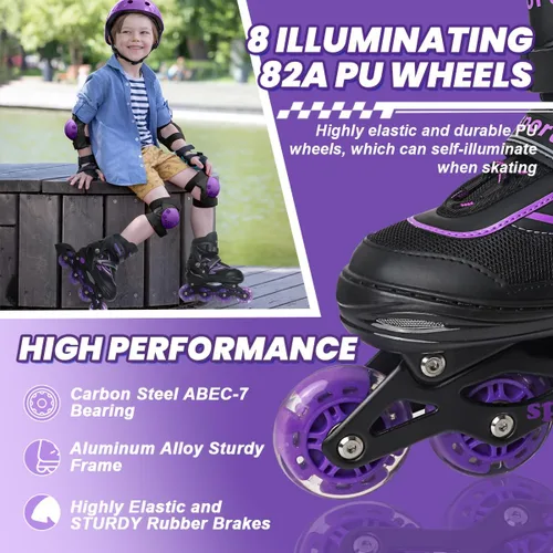 Miniatura 5 de Patines en línea para niñas de 6 a 12 años, cuchillas ajustables de 4 tamaños para niñas y niños, jóvenes y adolescentes, principiantes con ruedas
