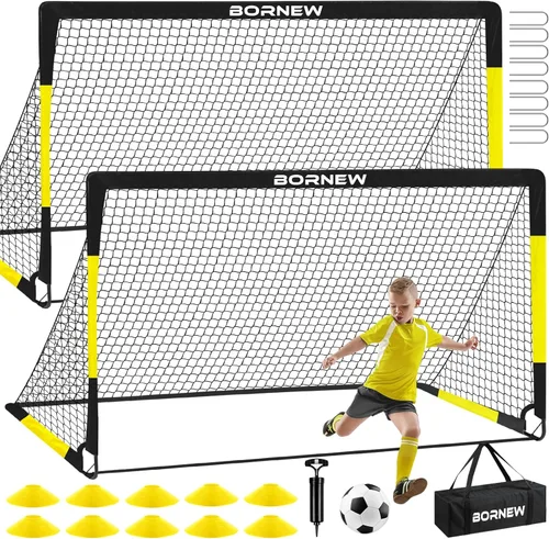 Portería de Fútbol para Niños para Patio Trasero - Juego de 2 Porterías de 7X5 / 6X4 pies, Redes de Fútbol para Niños Pequeños, Equipo de 1. Negro