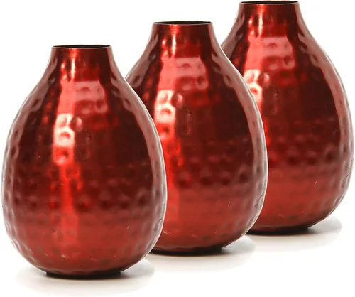 Miniatura 8 de Hosley Juego de 3 jarrones de metal de 4.5 pulgadas de alto, acabado rojo, decoración floral contemporánea para arreglos florales, elegantes Acabado