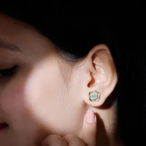 Miniatura 5 de Aretes de ópalo etíope certificados con diamantes 1.25 Cttw Calidad AAA
