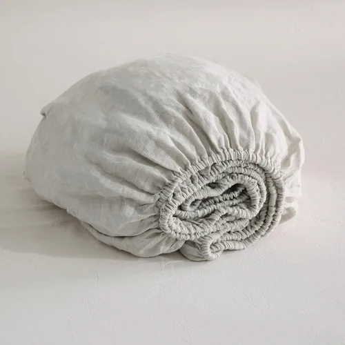 Miniatura 28 de S VICTORY SYMBOL Sábana bajera de lino 100% 78"x80" Funda de colchón 1 pieza, bolsillo profundo de 16 pulgadas, ropa de cama de lino francés natural