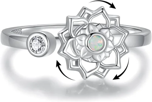 Miniatura 17 de Fidget Spinner Anxiety Rings for Women: Sterling Silver Lotus Moon Star Sunflower Ring Stress Relieving Calm Ring Jewelry Gifts for Daughter