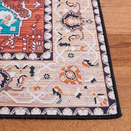 Miniatura 4 de SAFAVIEH Tucson Collection - Alfombra lavable de 2 pies 6 x 8 pies, color aguamarina y al óxido, antideslizante, ideal para zonas de alto tráfico
