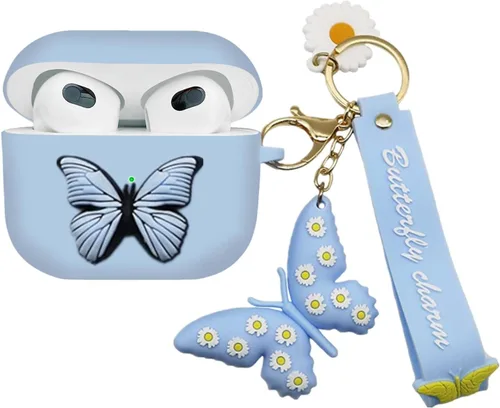 Funda compatible con Airpods de 3ª generación 2021, bonita funda de silicona líquida de dibujos animados de mariposa 3D para niños y adolescentes,