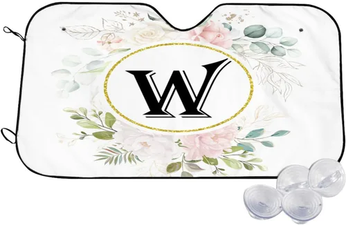 Miniatura 11 de Parasol para parabrisas de automóvil con inicial floral, ajuste universal, letra F, mantiene tu vehículo fresco. Reflector de calor y sol UV, negro