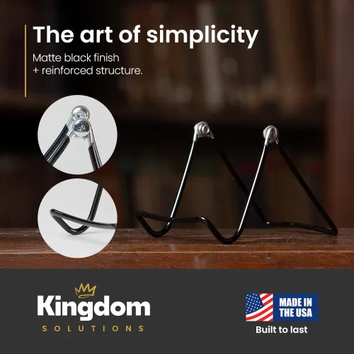 Miniatura 6 de KINGDOM SOLUTIONS HECHO EN EE.UU. Paquete de 2 caballetes ajustables de metal negro - Soporte para libros - Soporte de placa resistente para arte