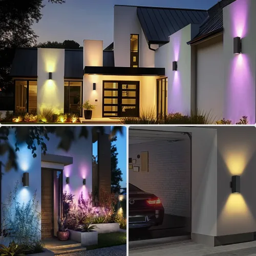 Miniatura 8 de KIZON Luces de pared inteligentes para exteriores RGBCW que cambian de color, moderno aplique de atardecer a amanecer, iluminación de arriba