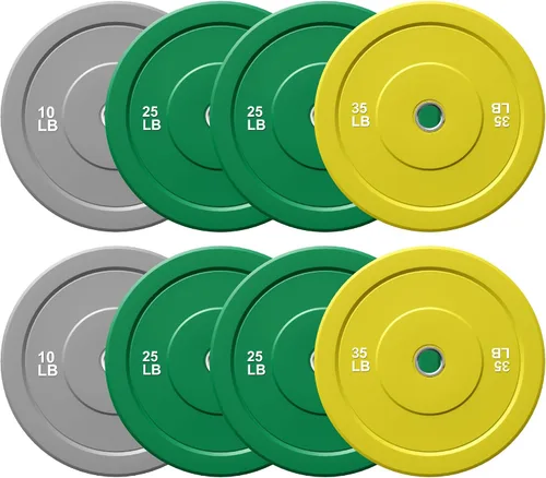 Miniatura 12 de Discos de Peso con Parachoques de Colores Discos de Peso Olímpicos de 2 Pulgadas, Juego de Discos de Peso de Goma de 10/15/25/35 lb