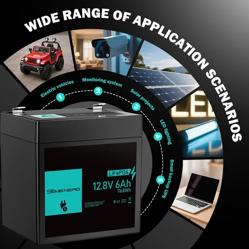 Miniatura 8 de Batería de litio de 12 V 6 Ah, más de 3000 ciclos LiFePO4 BMS integrado de 10 A, ciclo profundo de 6 Ah, ideal para suministro de iluminación