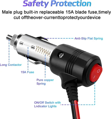 Miniatura 2 de Herfair Divisor de encendedor de cigarrillos para automóvil, adaptador de encendedor de cigarrillos de 2 enchufes, cable de extensión, puerto