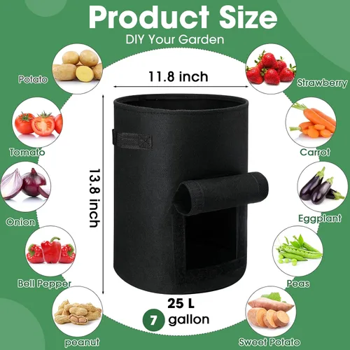 Miniatura 2 de Paquete de 16 bolsas de cultivo de patatas para jardín, bolsas de cultivo de patatas de jardín con solapa, bolsas de cultivo de verduras