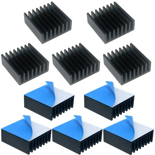 Disipador de calor de aluminio negro con cinta adhesiva conductora térmica, enfriador de disipador de calor de 25 × 25 × 0.394 in para enfriar VRM
