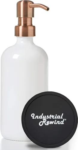 Miniatura 8 de Dispensador de jabón negro con bomba de metal y posavasos para parte inferior antideslizante, botella de vidrio de 16 onzas para jabón líquido