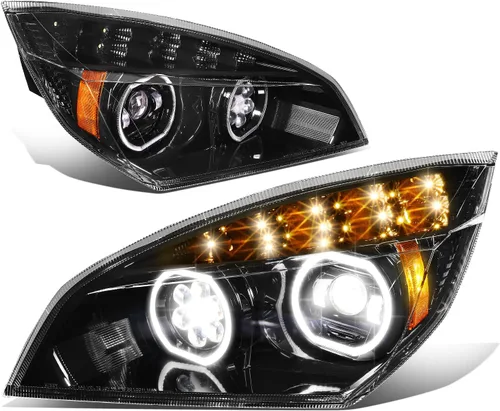 Miniatura 17 de DNA MOTORING HL-HAY-040-BK - Par de faros LED C-Halo con proyectores y barra de luz 3D, compatible con Freightliner Cascadia 08-17, carcasa negra